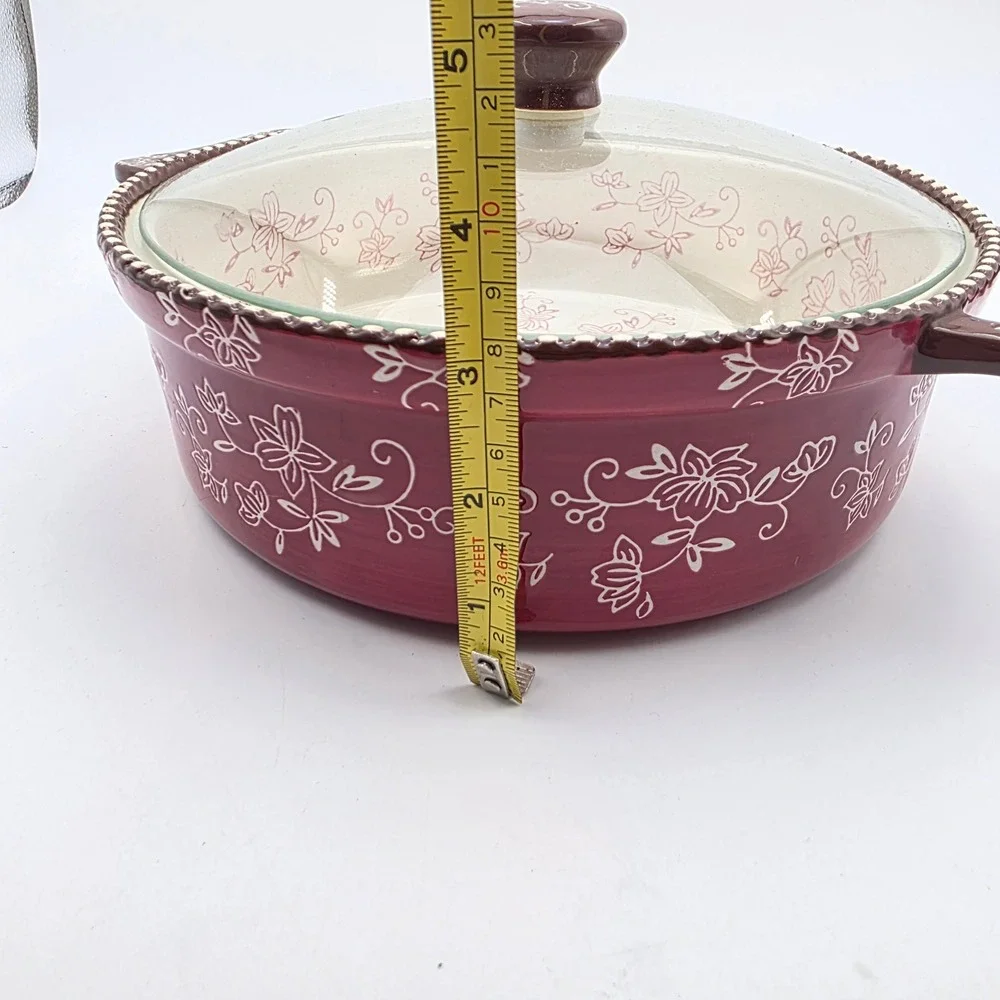 Temp-tations Floral Lace 2.0 QT Round Baker with Glass Lid Cranberry Purple O1